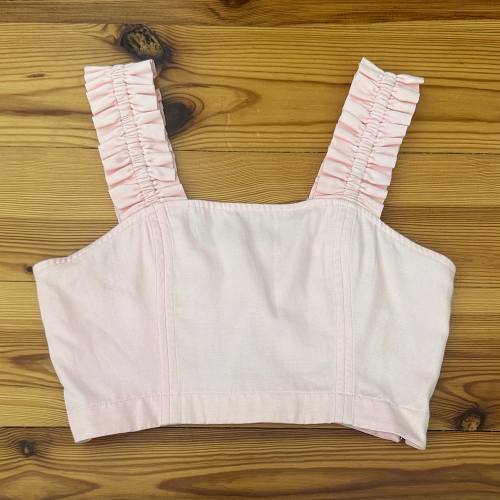 Euc Verandah Blush Ruffled Strap Crop Top Summer Crop Blouse